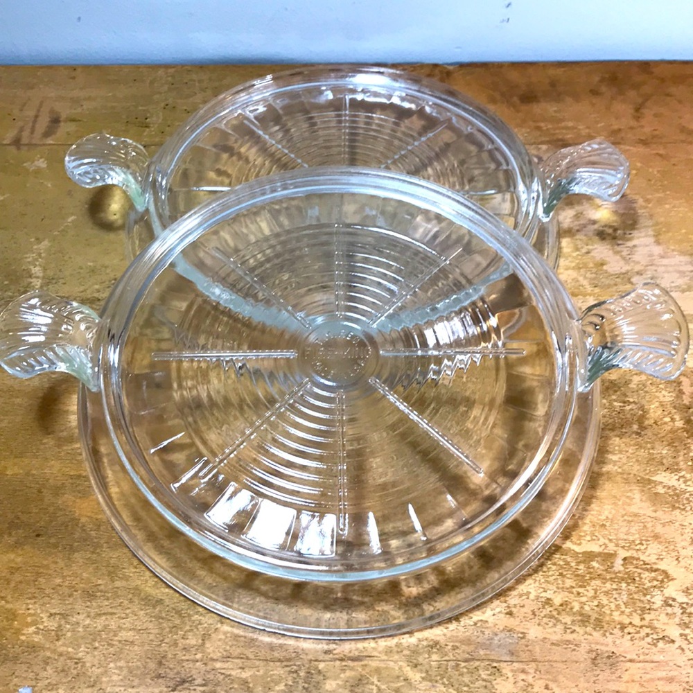 2 Vintage Fire King Trivets Oven Ware Clear Glass